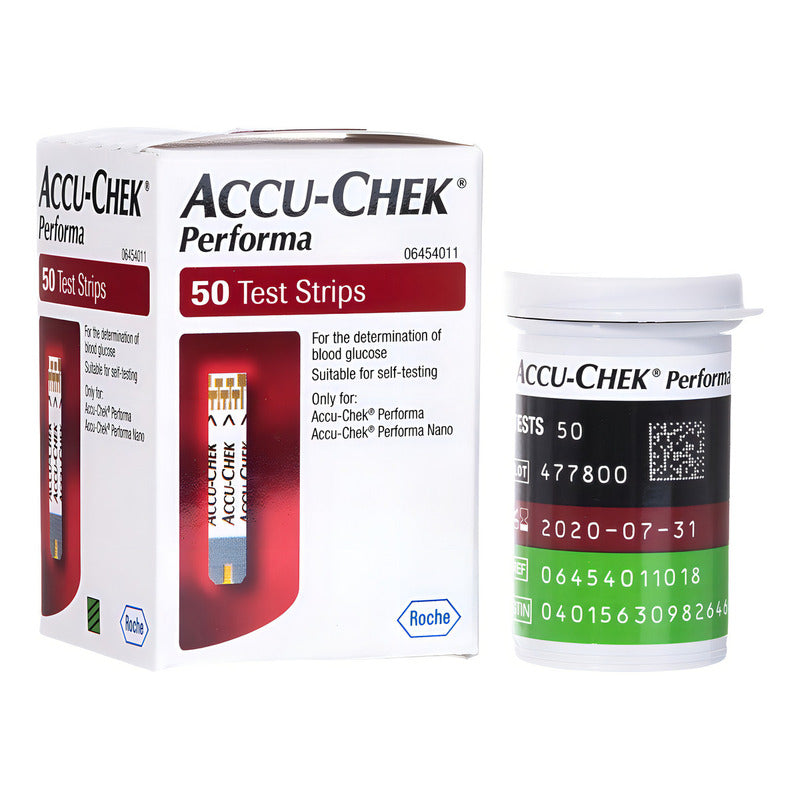Tiras Reactivas De Glucosa Accu Check Performa Caja 50 Pzas Color Rojo