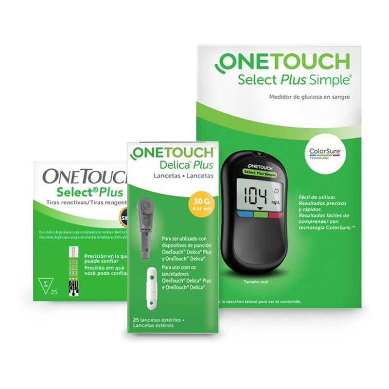 Glucómetro Onetouch Select Plus Simple Color Negro Con 25 Tiras Y 25 Lancetas