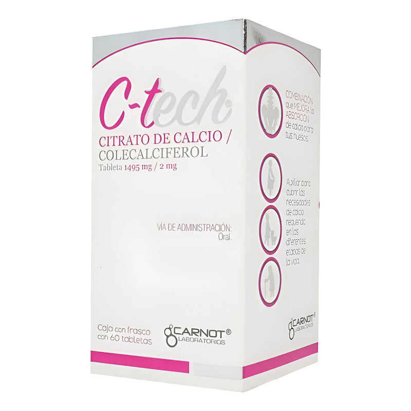 C-tech Citrato De Calcio Con Colecalciferol 60 Tabletas Sin Sabor