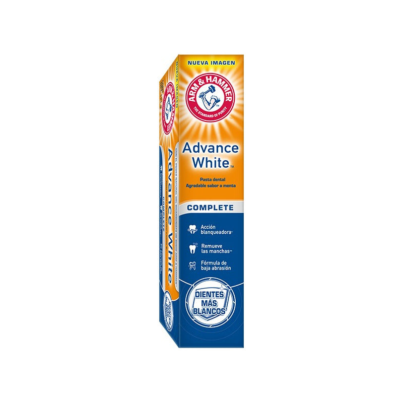 Arm & Hammer Pasta Dental Advance White Complete 121 G. Acción Blanqueadora Que Remueve Las Manchas, Con Bicarbonato De Sodio Y Peróxido. Aliento Fresco Duradero, Sabor Menta