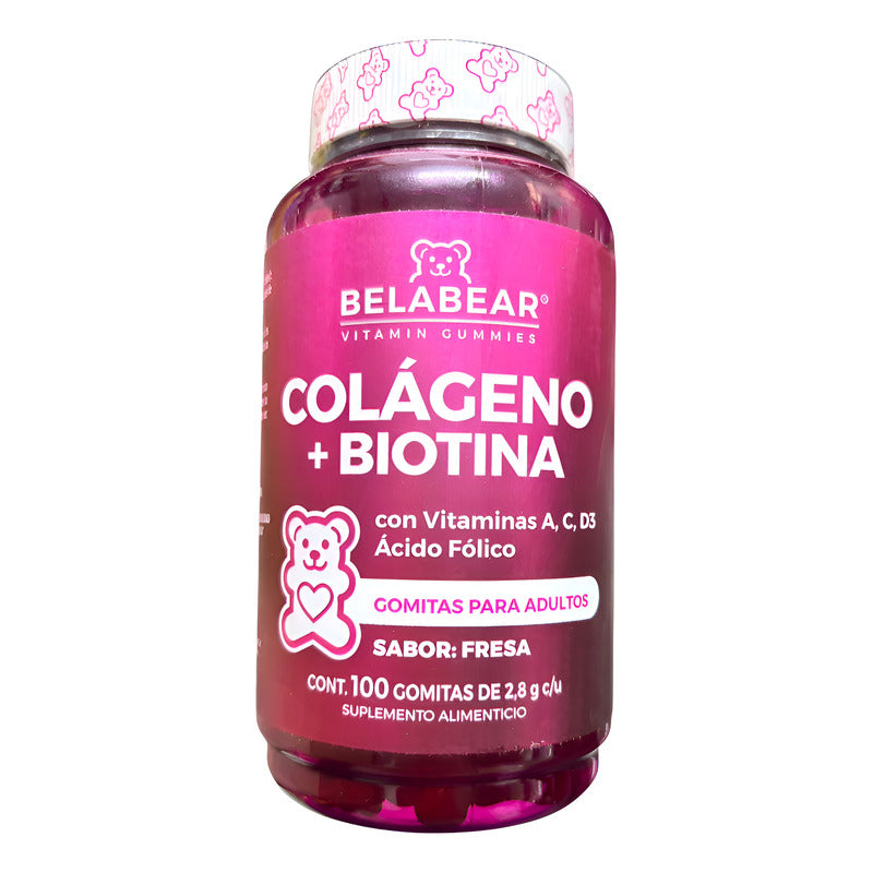 Belabear Colageno + Biotina 100 Gomitas Sabor Fresa - Fresa