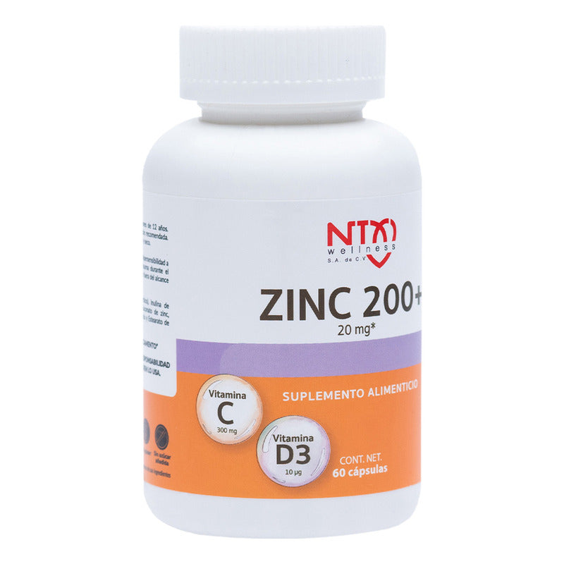 Zinc 200 + Vitaminas C Y D3 60 Cáps. Suplemento Ntx Sabor Sin Sabor