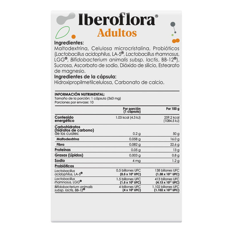 Iberoflora Adultos Suplemento Con Probiticos 10 Caps Sin Sabor