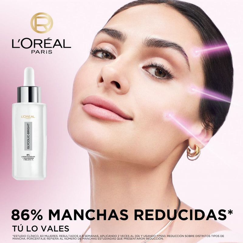 L'oréal Paris Glycolic Bright Sérum De Rostro Anti Manchas, Con Ácido Glicólico, Niacinamida Y Melasyl, Reduce Y Previene Todo Tipo De Manchas, 30 Ml.