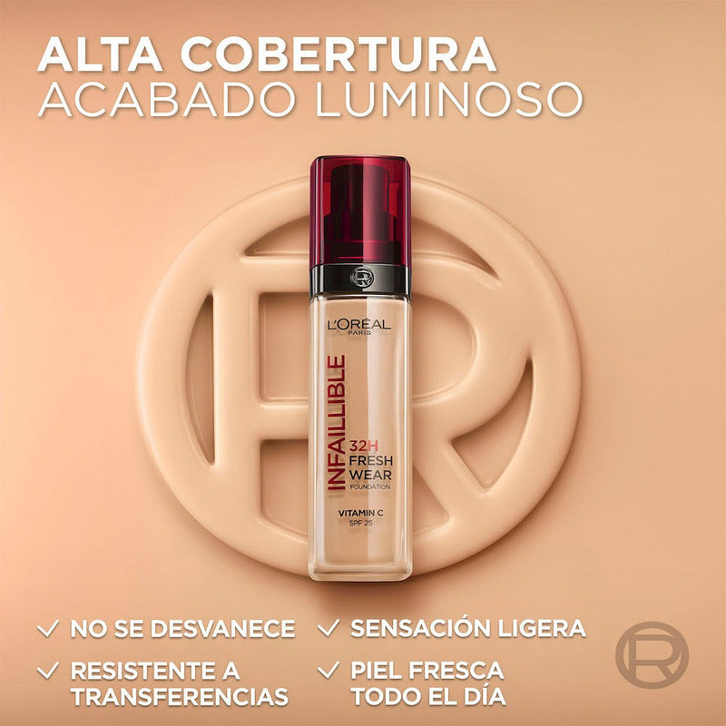 Base De Maquillaje Líquida De Alta Cobertura Y Larga Duración Infallible 32h Freshwear De L'óreal Paris 225 Sable Beige