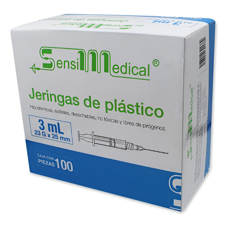 100 Jeringas HiPodérmicas Sensimedical 23gx25mm 3ml 3 Ml