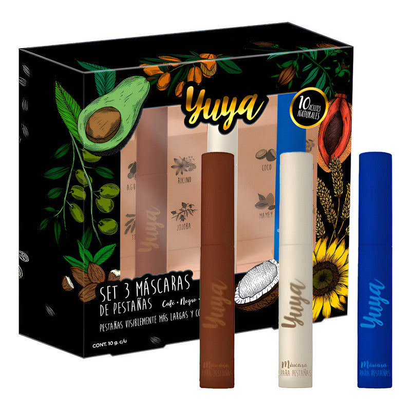 Set De Mascaras De Pestañas Yuya 10 Aceites Naturales 3 Pzs Negro