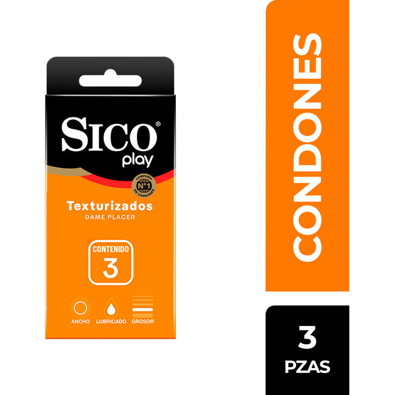 Sico® Play Condones Texturizados, Caja De 3 Pzas