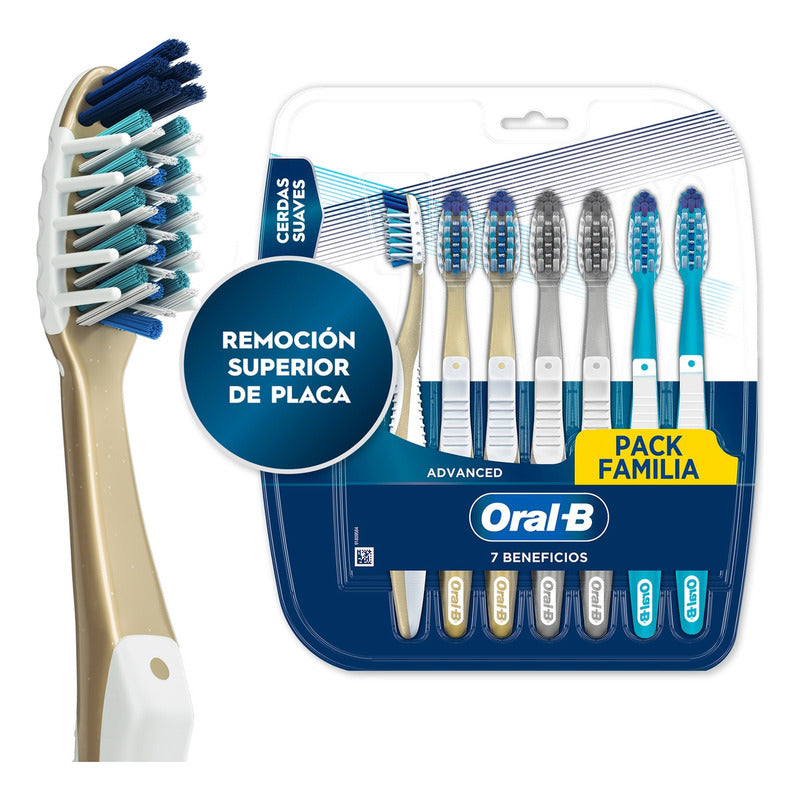 Cepillo De Dientes Oral B, 7 Beneficios, Limpieza Suave Y Profunda, Pack Familia De 7 Unidades