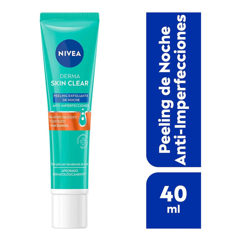 Nivea Derma Skin Clear Peeling Exfoliante Antiimperfecciones, Reduce Poros, Tratamiento Nocturno, 40 Ml