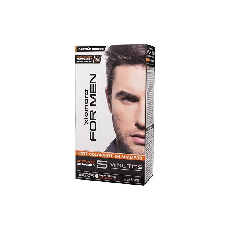 Tinte Xiomara For Men Castaño Oscuro En Shampoo Sin Amoníaco 60 Ml Cabello Barba Bigote