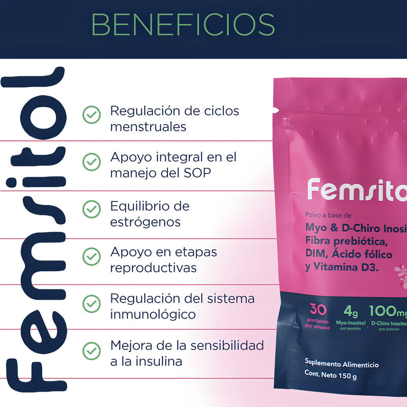 Femsitol Myo Inositol Y D-chiro Inositol 150g (30 Porciones) Nartex Suplemento Mujer Balance Hormonal, Piel Sana Y Síndrome De Ovario Poliquístico