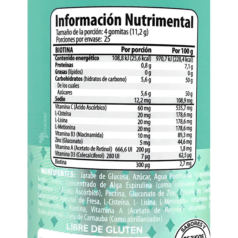 Biotina Cisteína Lisina Metionina 100 Gomitas Belabear Fresa