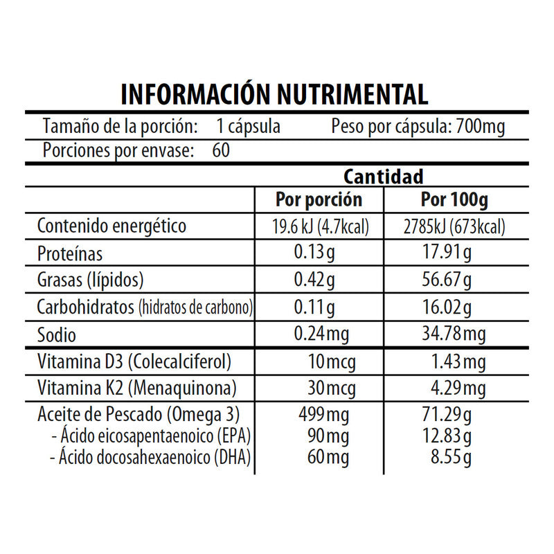 Naturagel Vitamina D3 Con K2 Y Omega 3 700mg 60 Caps Sabor Sin Sabor