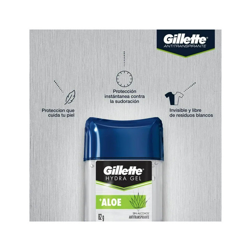 Gillete Gel Antitranspirante Hydra Gel Aloe 4pzas De 82g C/u Aloe Vera