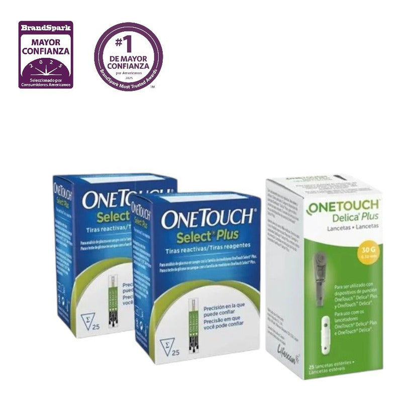 Kit One Touch Select Plus 50 Tiras Y 25 Lancetas