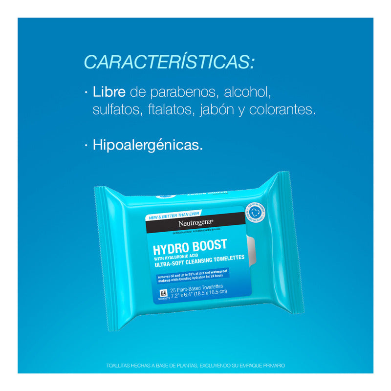 Toallitas Limpiadoras Neutrogena Hydro Boost 25 Pzs - Todo Tipo De Piel - Día/noche