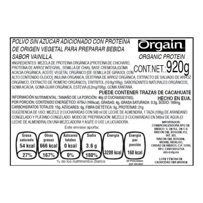 Proteína Orgánica Orgain 1.242 Kg Vegano Sabores