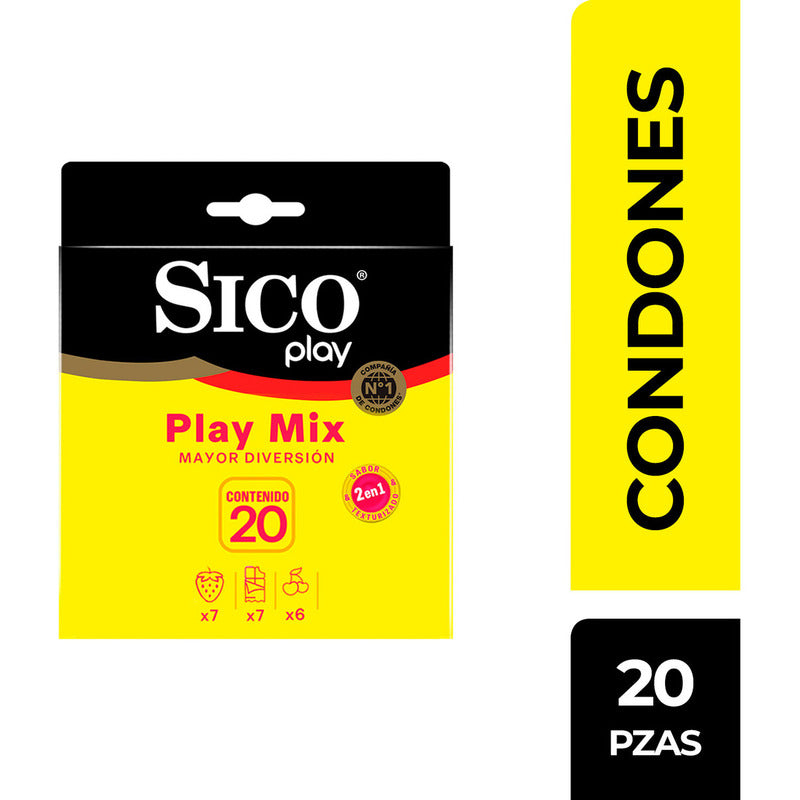 Pack X20 Condones Play Mix Sabor Cereza, Fresa Y Chocolate Sico®