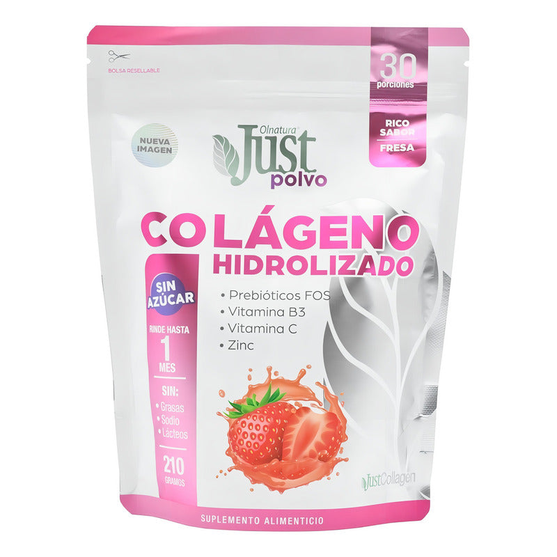 Just Colágeno Hidrolizado Collagen 6000 En Polvo Sabor Fresa Frutilla