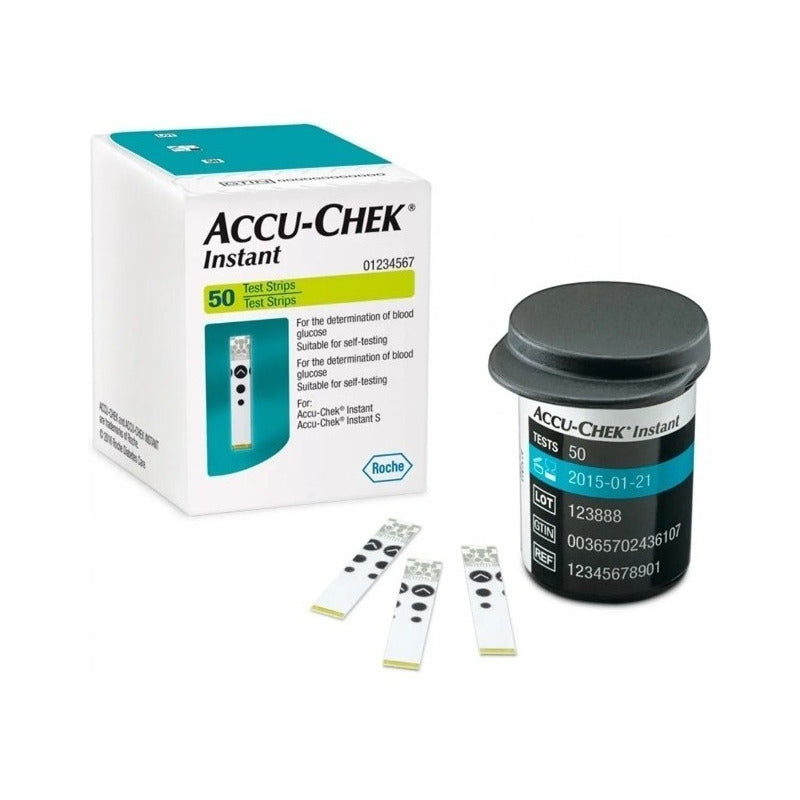 Accu Check Instant Tiras Reactivas De Glucosa 50 Pzas Blanco/celeste