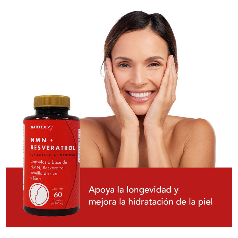 Nmn + Resveratrol 500mg 60 Cápsulas Suplemento Antioxidante Para Energía Celular, Longevidad, Vitalidad Y Salud Cardiovascular Antienvejecimiento Natural