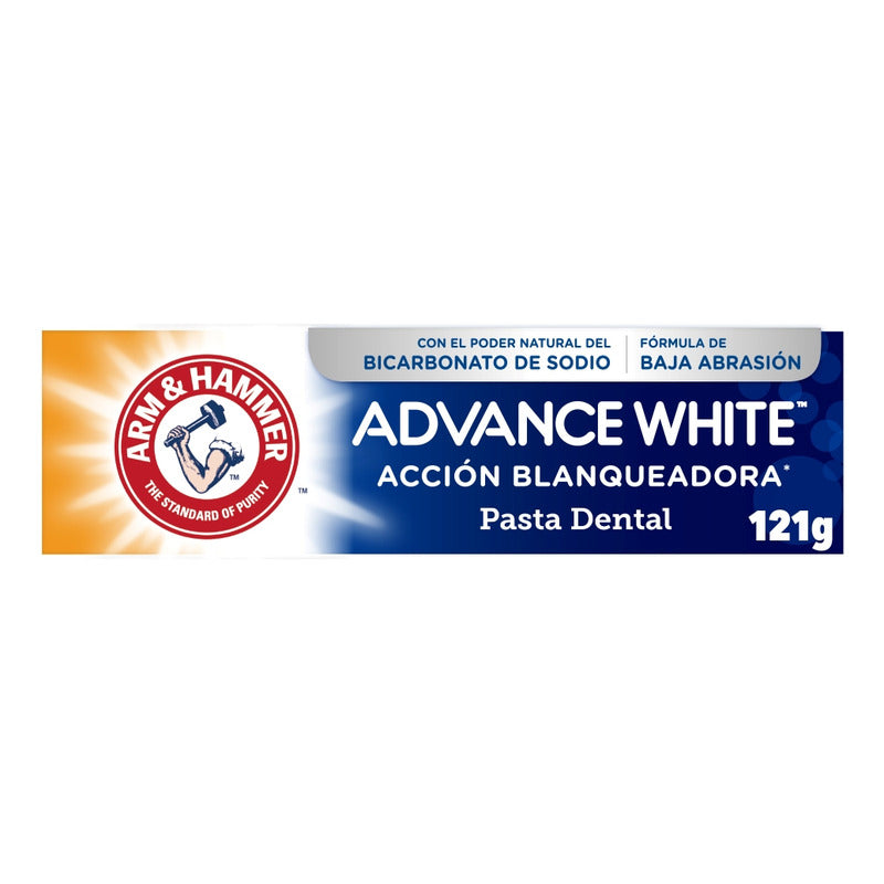 Arm & Hammer Pasta Dental Advance White Complete 121 G. Acción Blanqueadora Que Remueve Las Manchas, Con Bicarbonato De Sodio Y Peróxido. Aliento Fresco Duradero, Sabor Menta