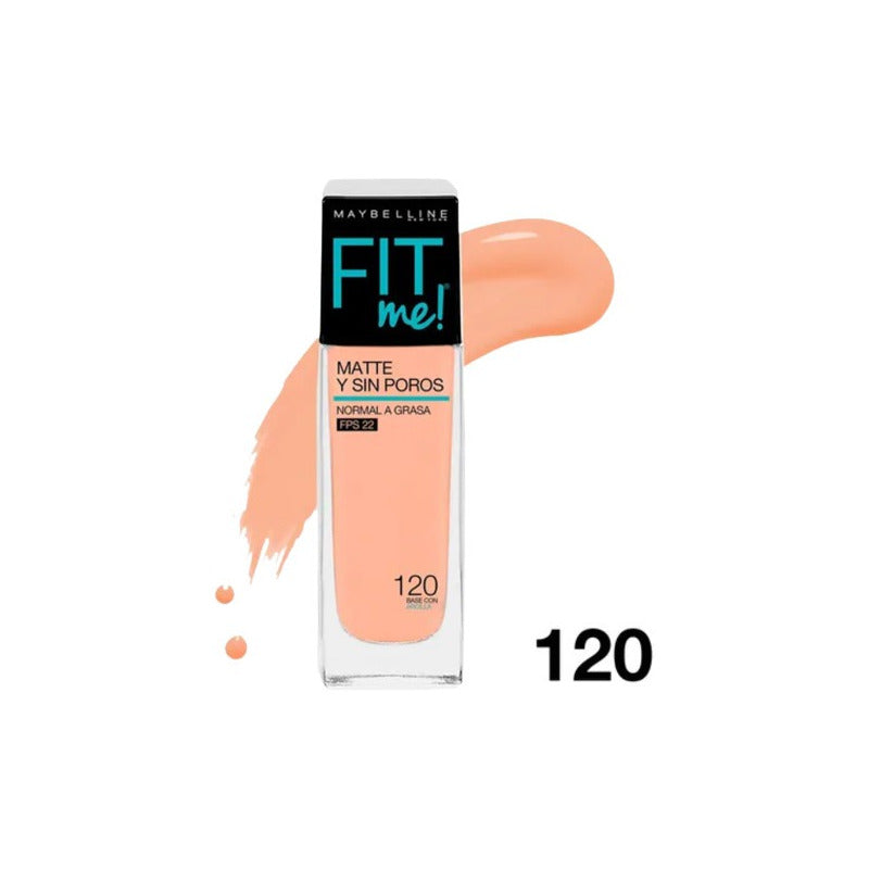 Maybelline Base Maquillaje Fit Me Matte + Poreless 30ml, Matifica Y Controla El Brillo, Tiene Fps 22