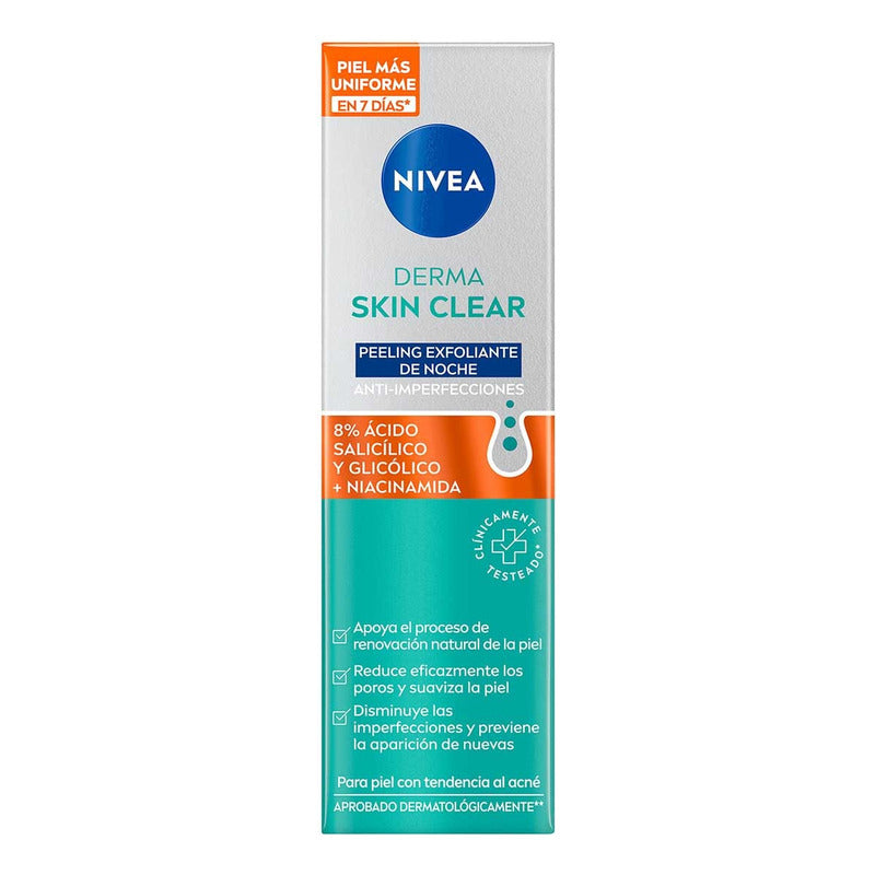 Nivea Derma Skin Clear Peeling Exfoliante Antiimperfecciones, Reduce Poros, Tratamiento Nocturno, 40 Ml