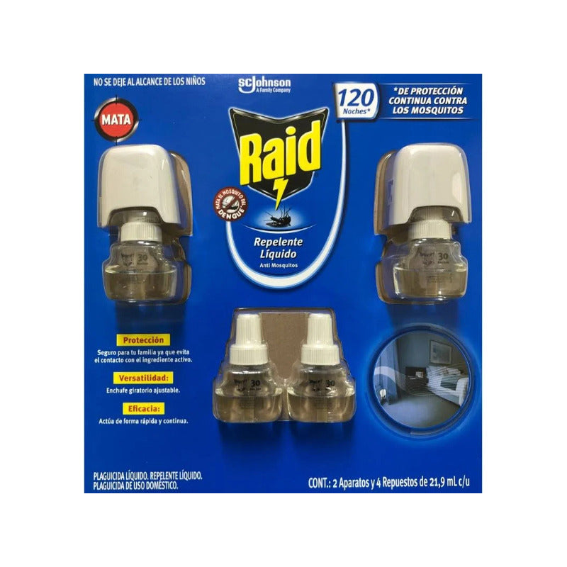 Repelente Líquido Raid Eléctrico 2 Aparatos Y 4 Repuestos
