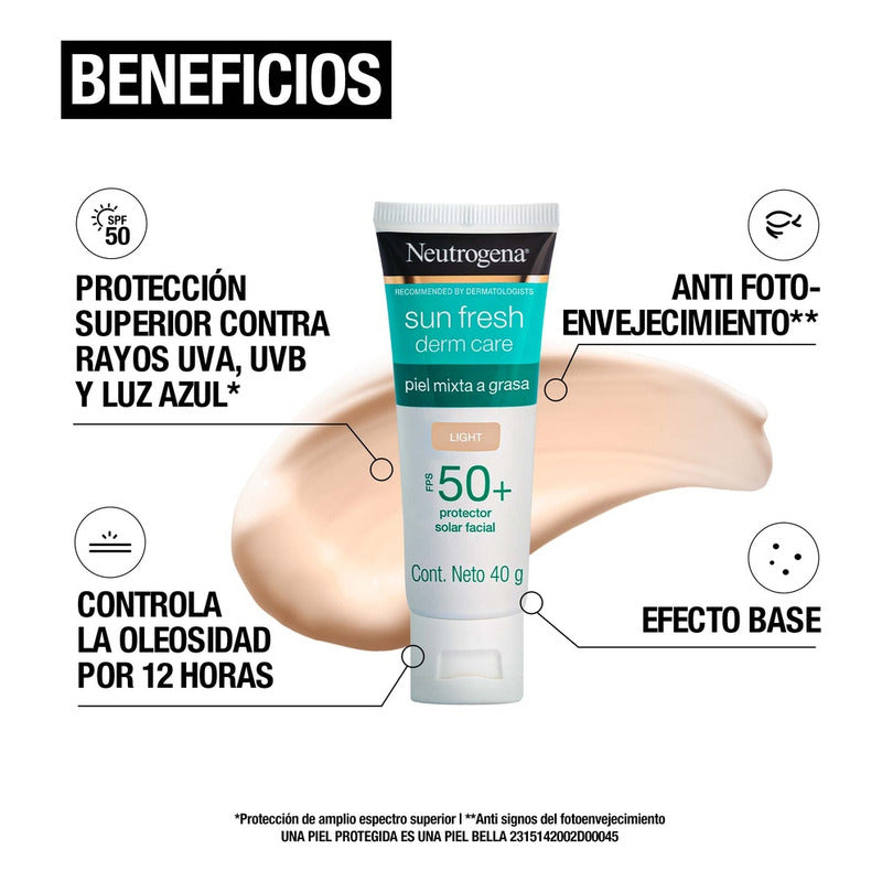Neutrogena Protector Solar Facial Tono Claro Sun Fresh Derm Care Niacinamida Fps50+ 40g