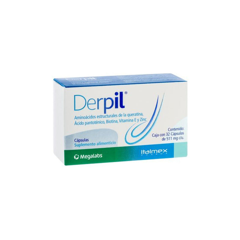 Derpil Suplemento Aminoácidos De La Queratina 32 Cápsulas Sin Sabor