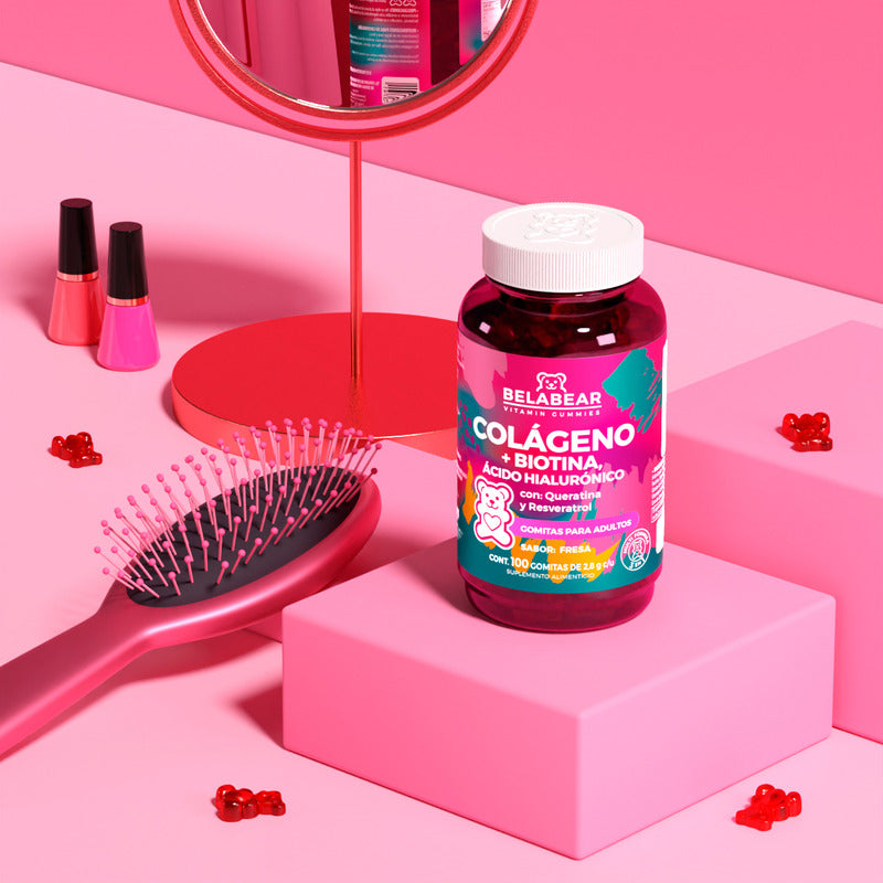 Belabear Colágeno + Biotina Y Ácido Hialurónico 100 Gomitas Sabor Fresa