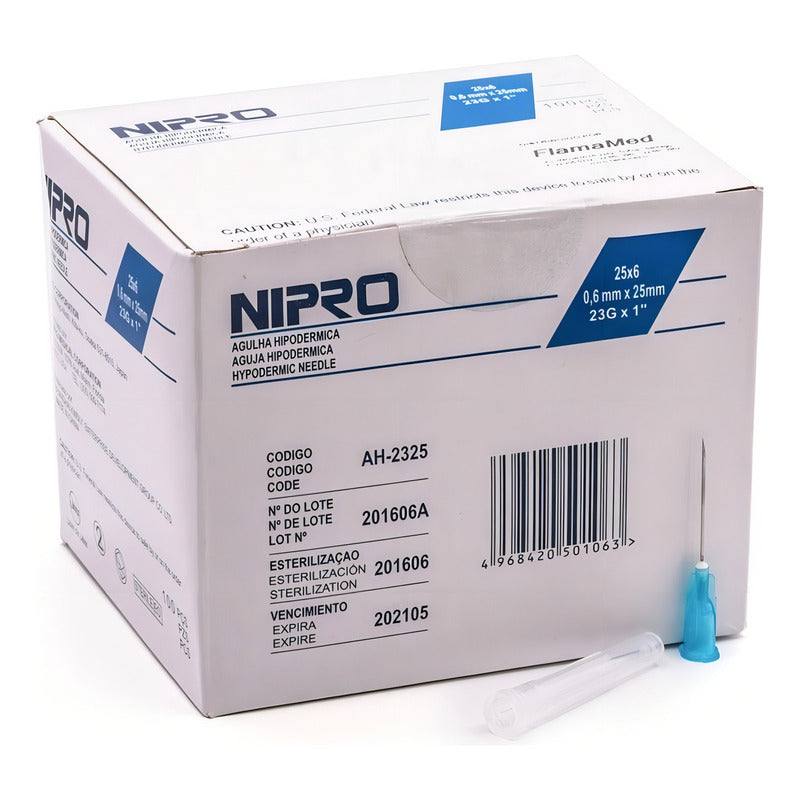 Aguja HiPodérmica Nipro 23gx25mm (1 ) Azul Caja 100u Capacidad En Volumen 0 Ml