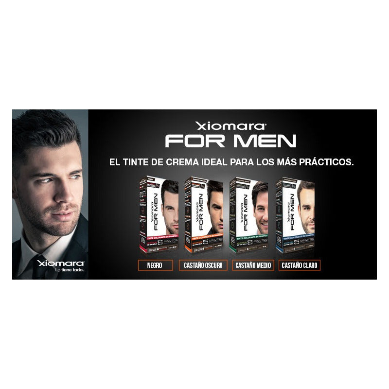Tinte Shampoo Negro Xiomara For Men Sin Amoníaco Cobertura Canas 60ml