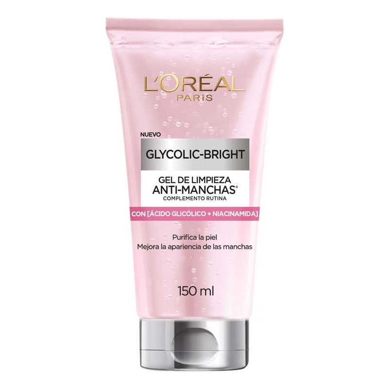 L'oréal Paris Glycolic Bright Gel De Limpieza Profunda Anti Manchas, Con Ácido Glicólico Y Niacinamida, Reduce Y Previene Todo Tipo De Manchas, 150 Ml.