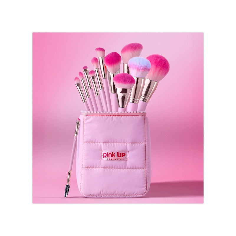 Pink Up Set 12 Brochas Cosmetiquera Puffer Edición Limitada Rosa