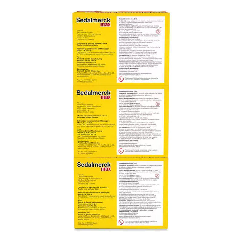 Sedalmerck Max 3cajas Con 24 Tabletas 650mg
