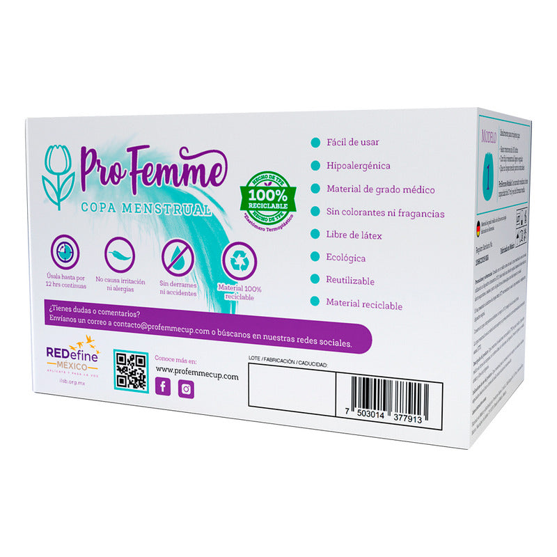 Profemme Copa Menstrual Modelo 1 Mediana + Taza De Peltre Color Blanco Talla Mediano