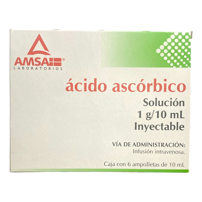 Ácido Ascórbico Solución 1g/10ml Inyectable 6 Ampolletas Sabor N/a