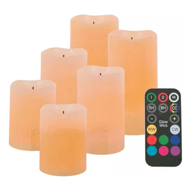 6 Velas Led Con Control Remoto 8 Colores Crema Liso