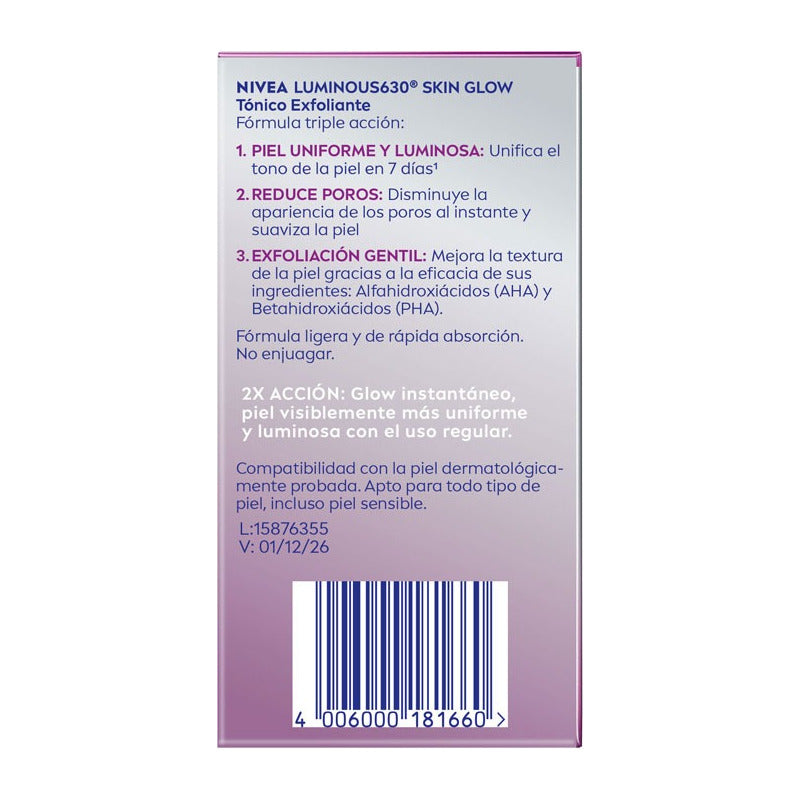 Nivea Luminous Skin Glow Tonico Exfoliante 100ml Todo Tipo De Piel Día/noche