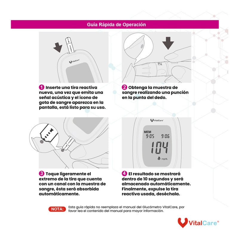 Vitalcare 50 Tiras Reactivas Para Medidor De Glucosa 310 Blanco