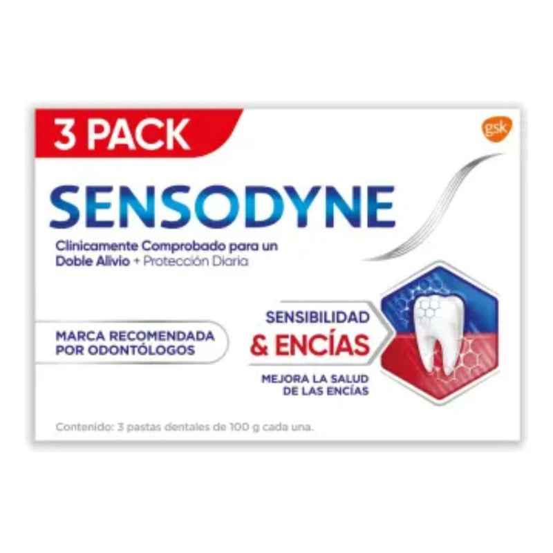 Pack 3 Pastas Dentales Sensodyne Sensibilidad & Encías 100g
