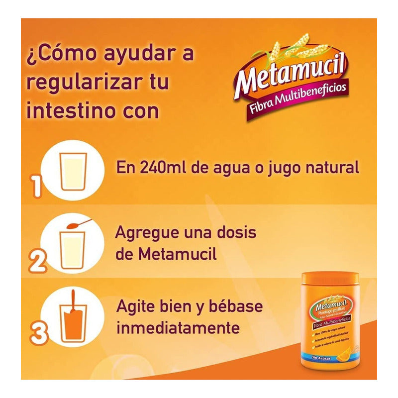 Metamucil Plantago Psyllium Fibra Natural Naranja 174gr