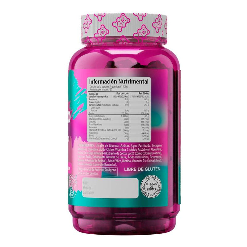 Belabear Colágeno + Biotina Y Ácido Hialurónico 100 Gomitas Sabor Fresa