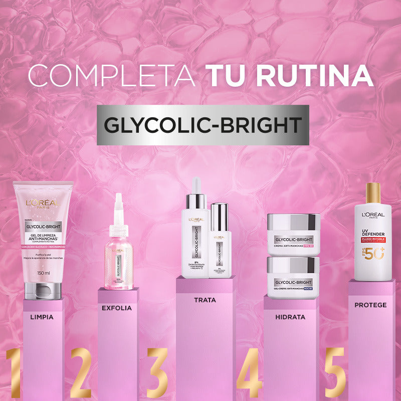 L'oréal Paris Glycolic Bright Gel De Limpieza Profunda Anti Manchas, Con Ácido Glicólico Y Niacinamida, Reduce Y Previene Todo Tipo De Manchas, 150 Ml.