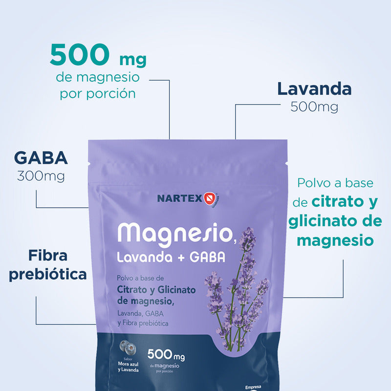 Magnesio En Polvo 150g Nartex Wellness Sabor Mora Azul Con Citrato, Glicinato, Gaba Y Lavanda Suplemento Relajante Natural Para Estrés, Sueño Y Sistema Nervioso