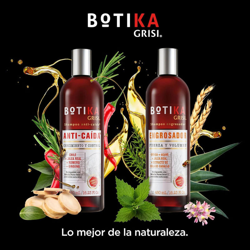 Botika Grisi Shampoo Engrosador - Shampoo Natural Con Ortiga, Agave, Jalea Real - Fortalece, Engrosa Y Nutre El Cabello - Sin Sulfatos Y Parabenos - 480 Ml