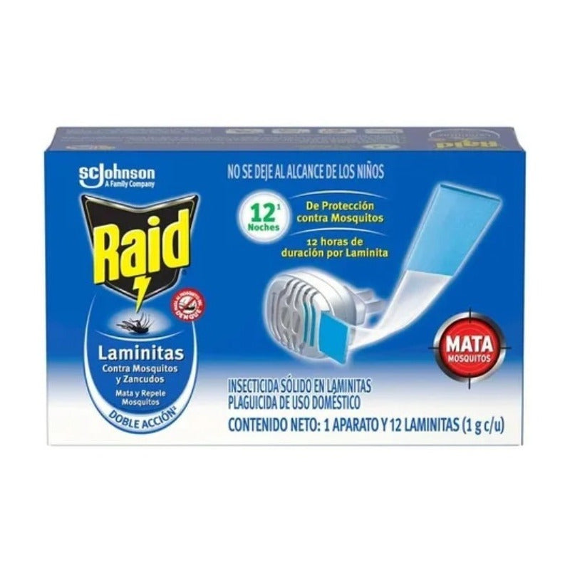 Raid Insecticida En Láminas 12 Piezas Con Aparato Incluido